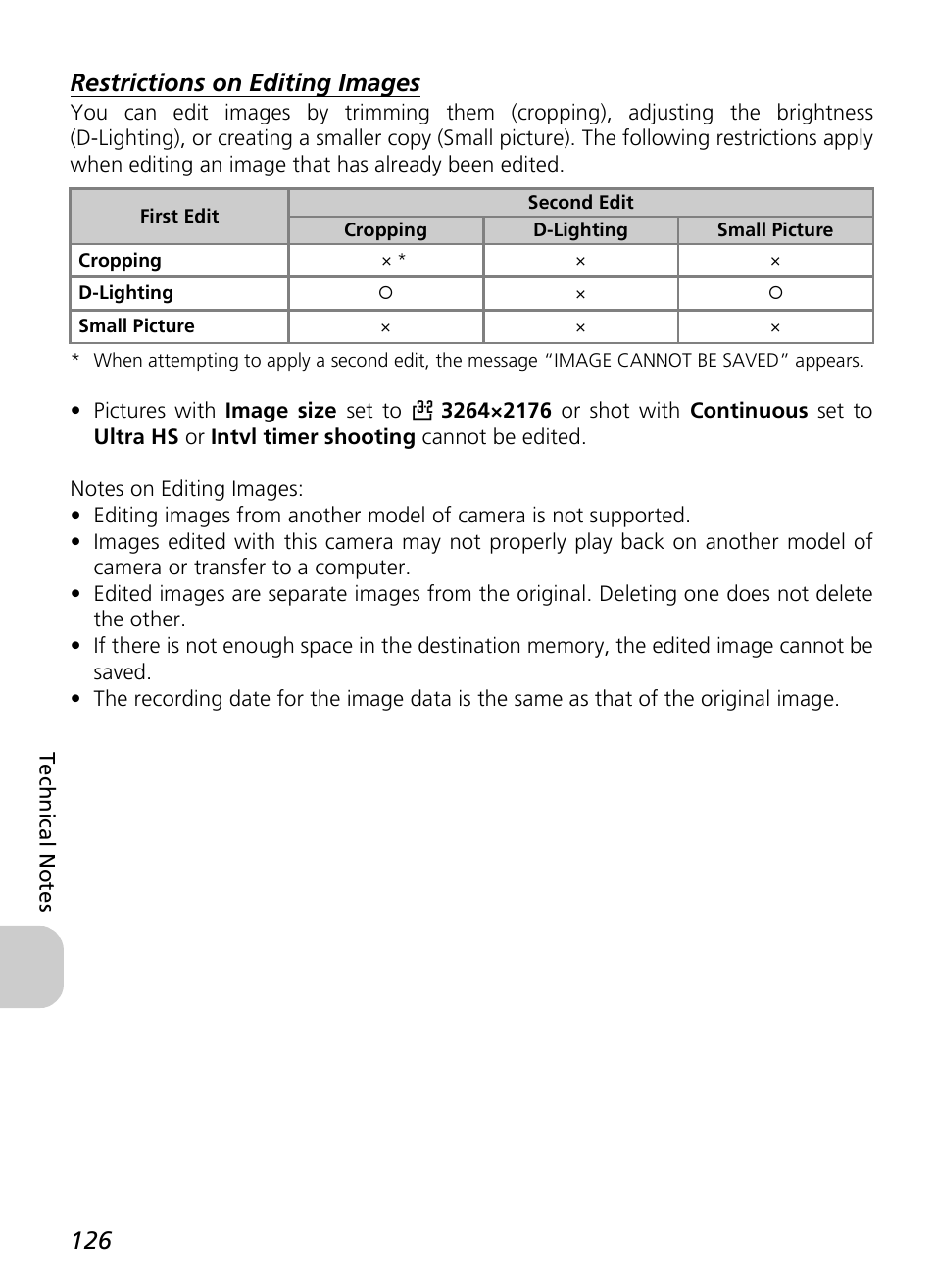 Restrictions on editing images | Nikon P4 User Manual | Page 128 / 137