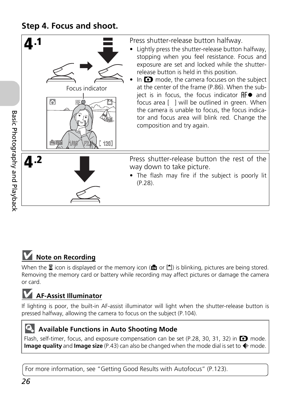 Step 4. focus and shoot | Nikon P4 User Manual | Page 28 / 137