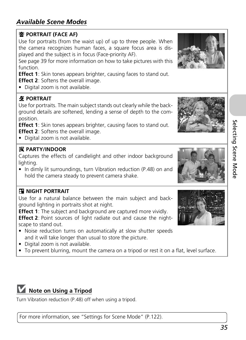 Available scene modes | Nikon P4 User Manual | Page 37 / 137