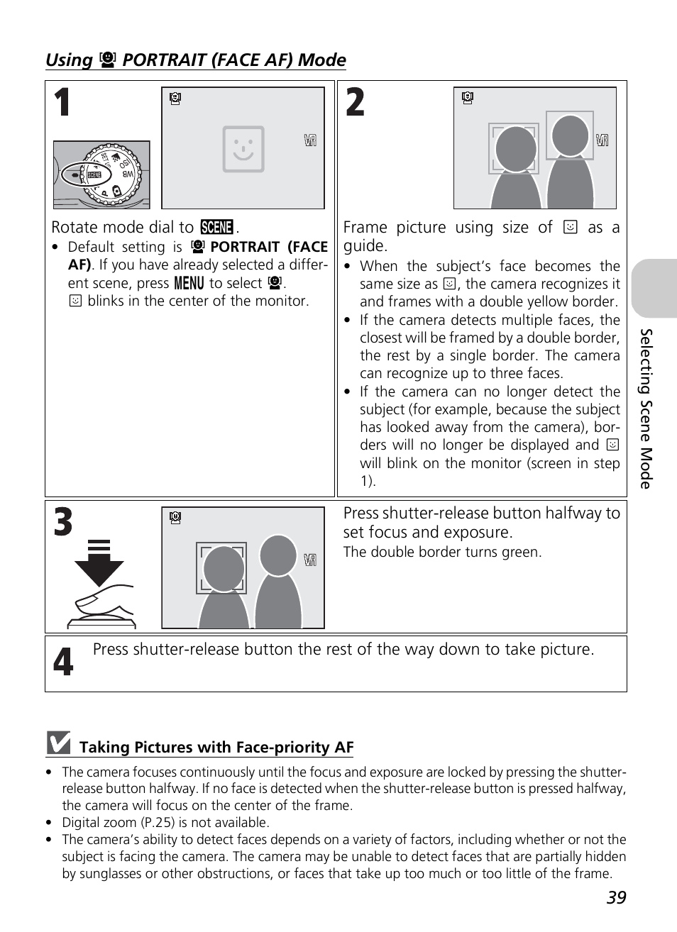 Using a portrait (face af) mode | Nikon P4 User Manual | Page 41 / 137