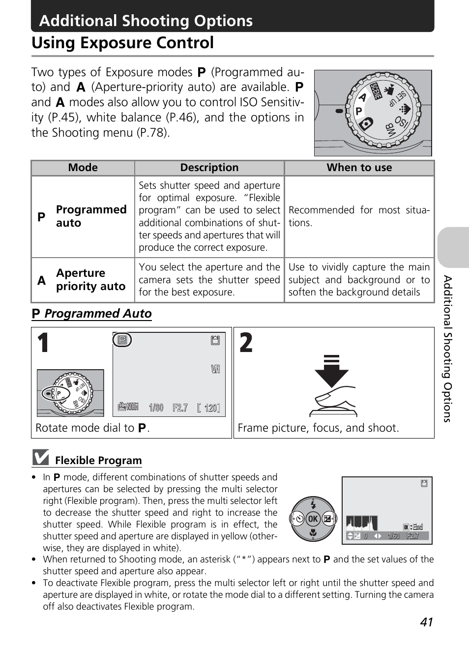 Using exposure control, Additional shooting options | Nikon P4 User Manual | Page 43 / 137