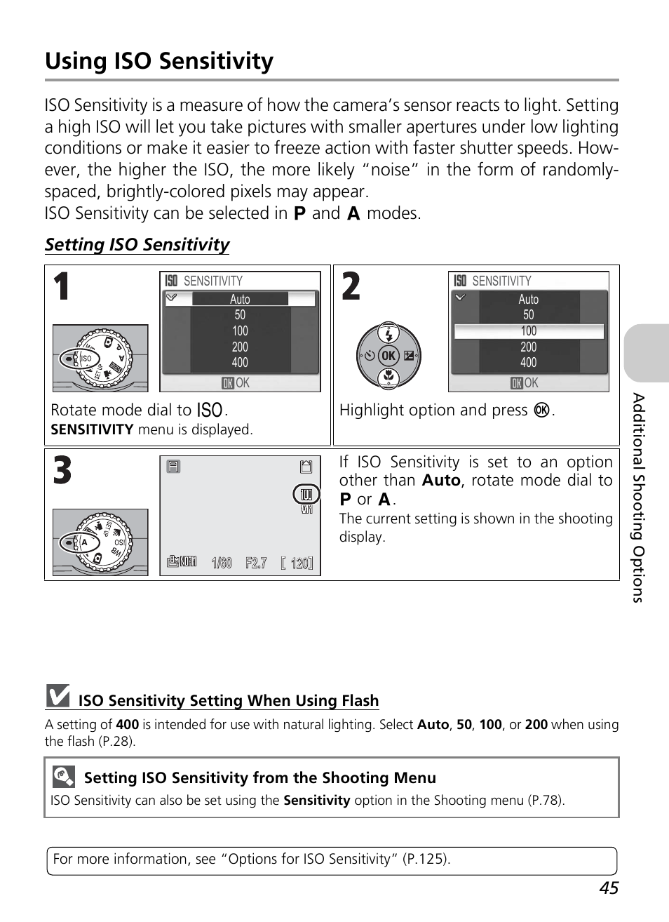 Using iso sensitivity | Nikon P4 User Manual | Page 47 / 137