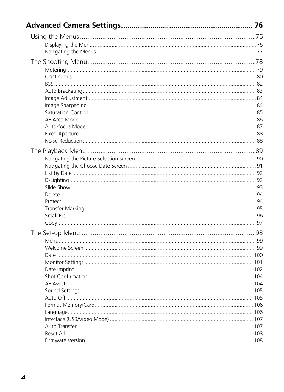 4advanced camera settings | Nikon P4 User Manual | Page 6 / 137