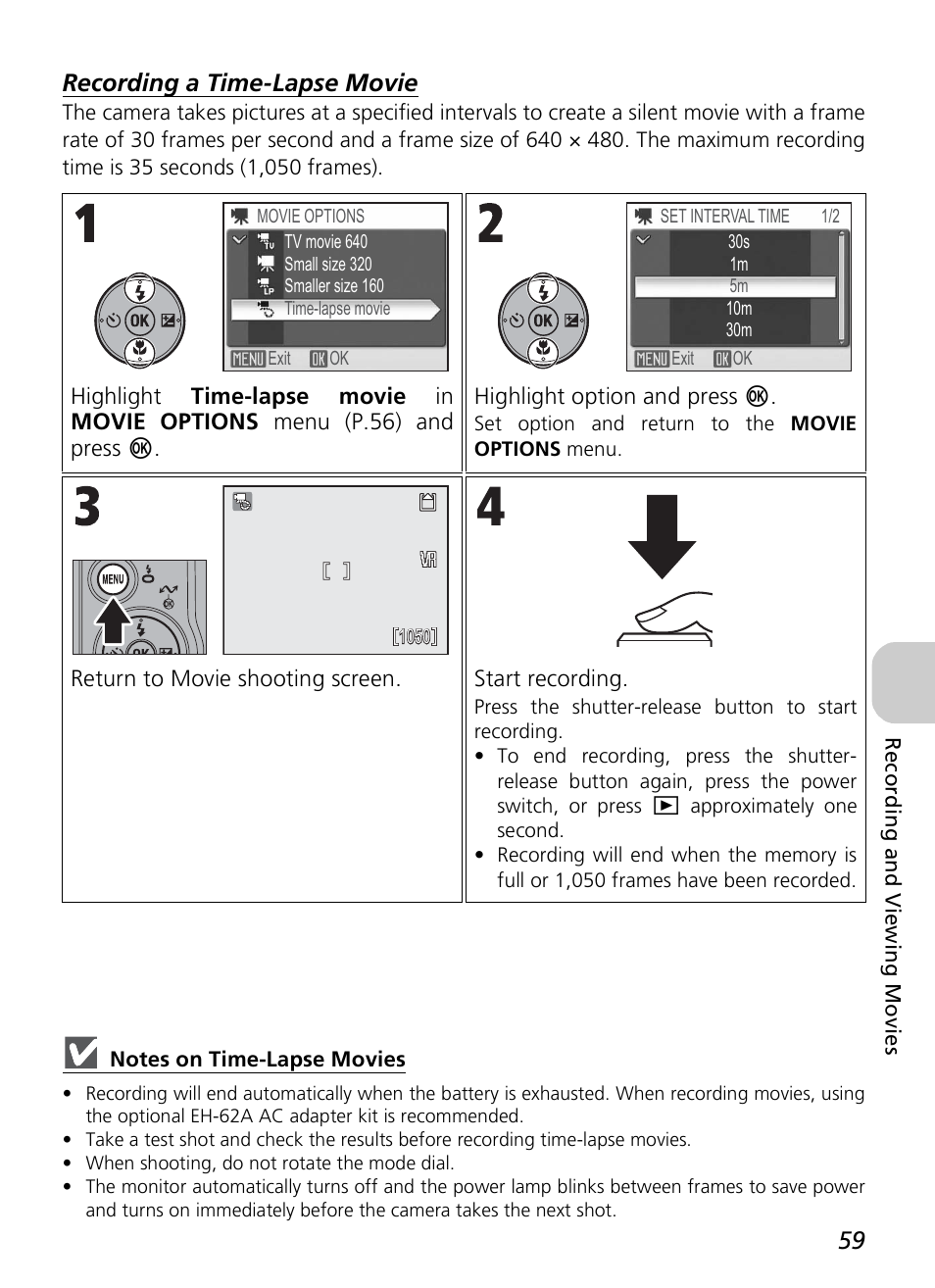 Recording a time-lapse movie | Nikon P4 User Manual | Page 61 / 137