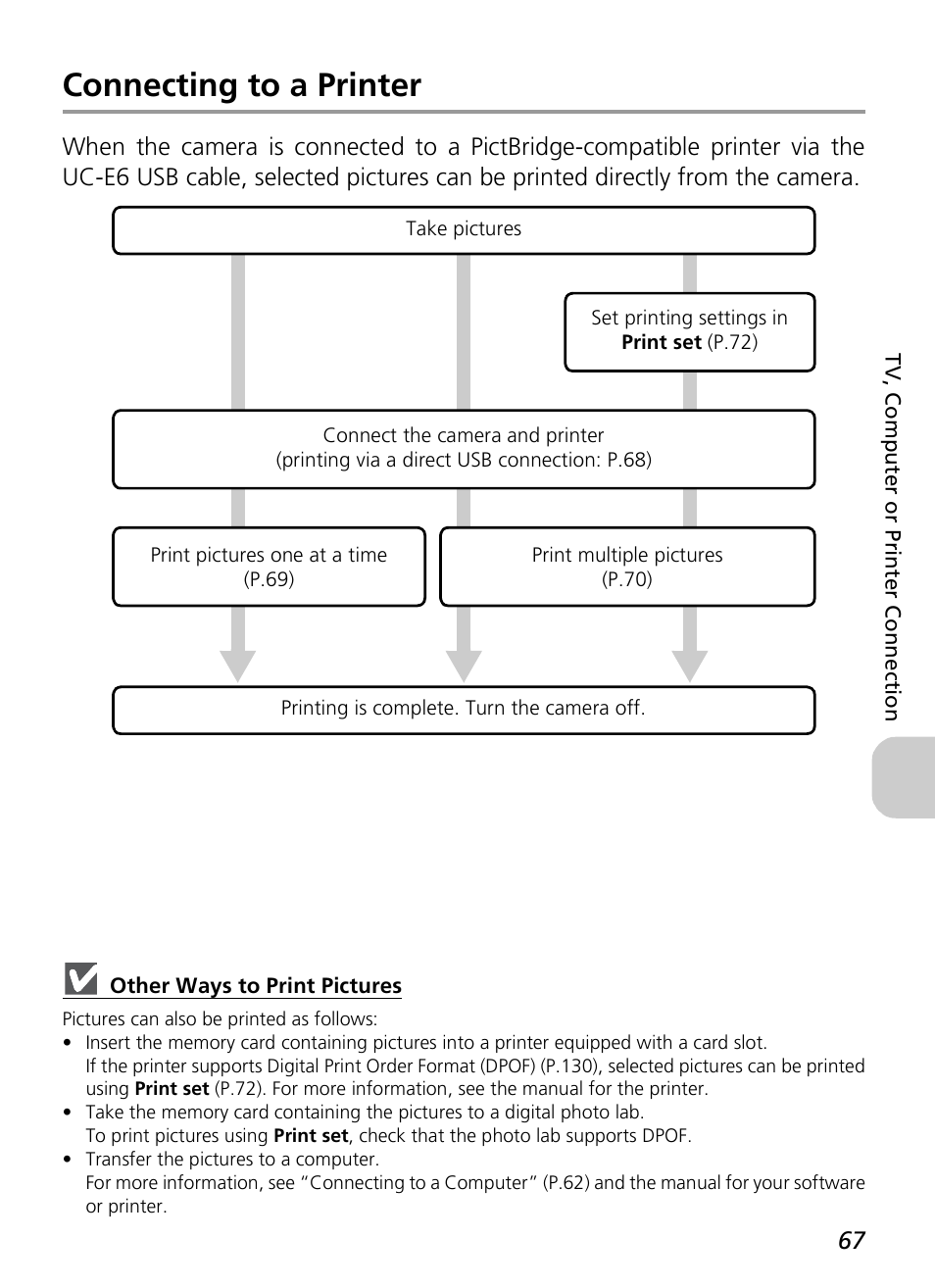 Connecting to a printer | Nikon P4 User Manual | Page 69 / 137