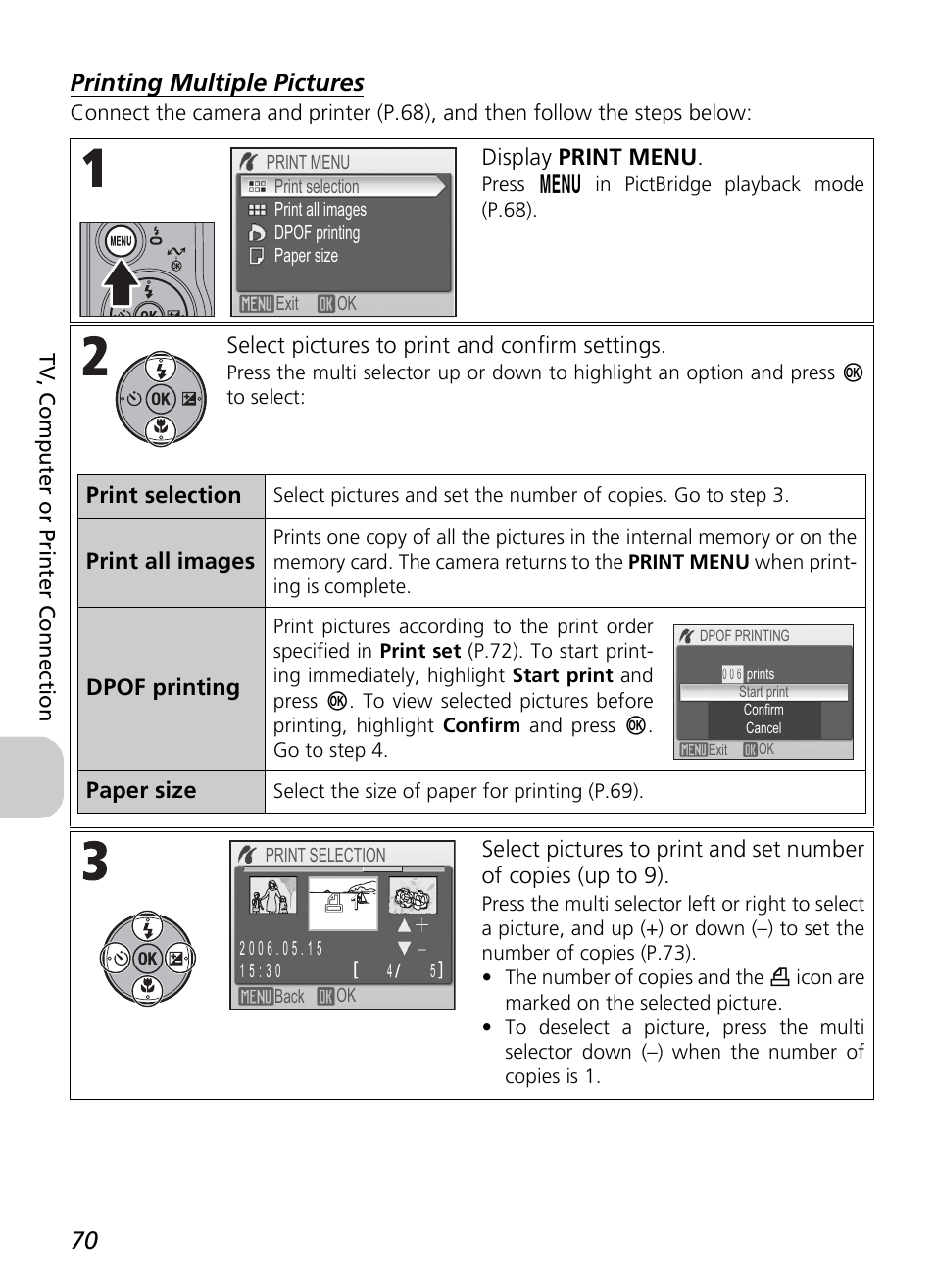 Printing multiple pictures | Nikon P4 User Manual | Page 72 / 137