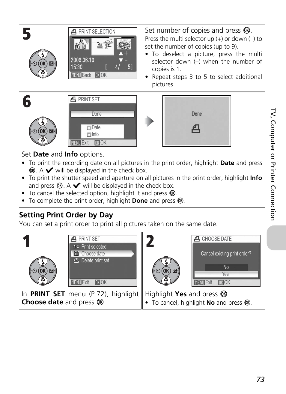 Setting print order by day | Nikon P4 User Manual | Page 75 / 137