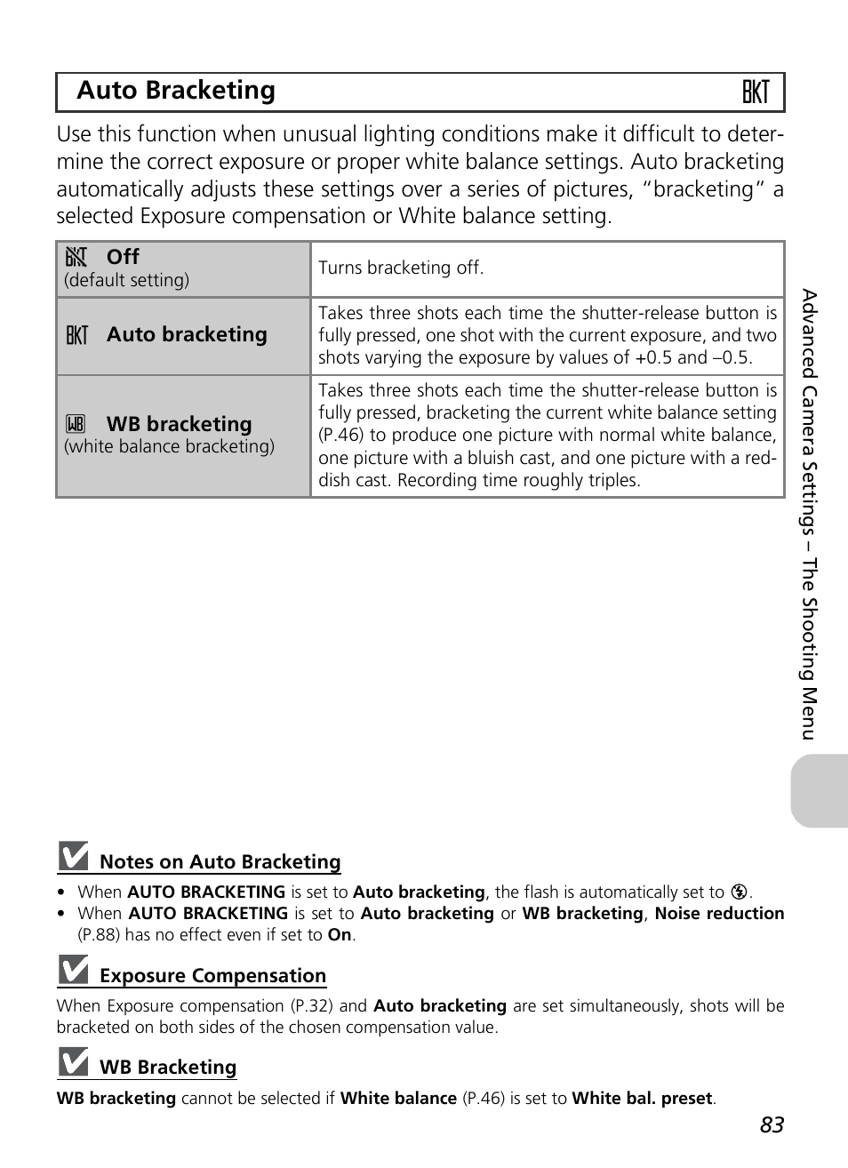 Auto bracketing c | Nikon P4 User Manual | Page 85 / 137