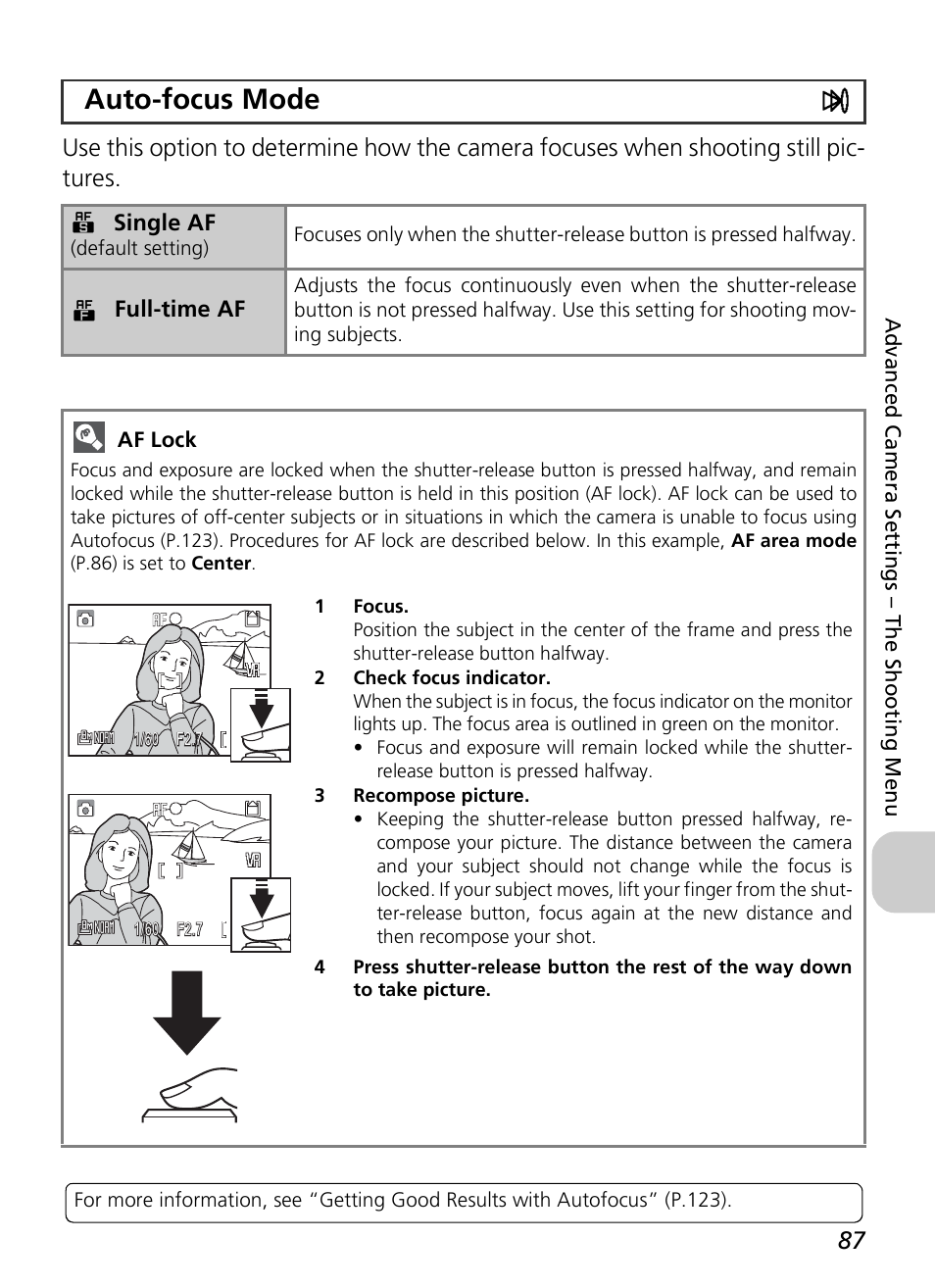 Auto-focus mode y | Nikon P4 User Manual | Page 89 / 137