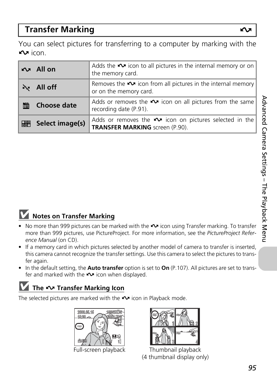 Transfer marking e | Nikon P4 User Manual | Page 97 / 137