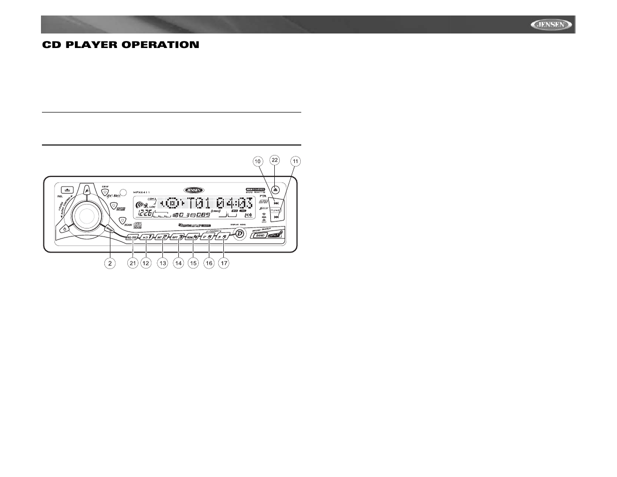 Mpx6411, Cd player operation | Audiovox MPX6411 User Manual | Page 15 / 58