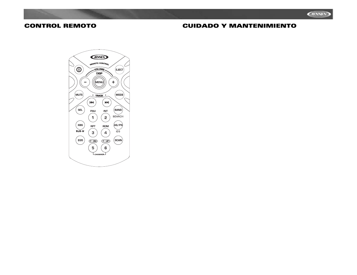 Mpx6411, Control remoto, Cuidado y mantenimiento | Audiovox MPX6411 User Manual | Page 37 / 58