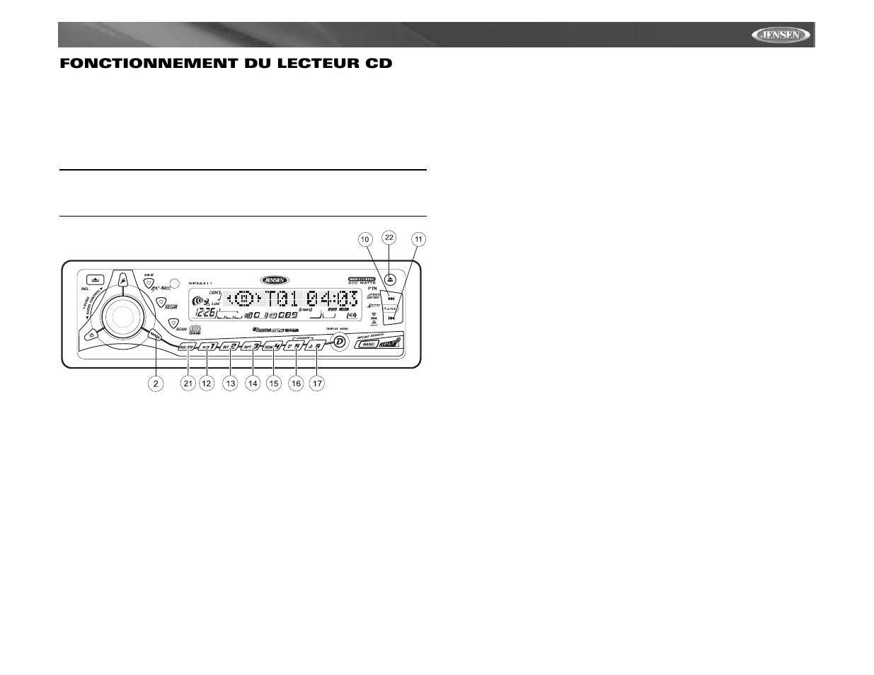 Mpx6411, Fonctionnement du lecteur cd | Audiovox MPX6411 User Manual | Page 51 / 58