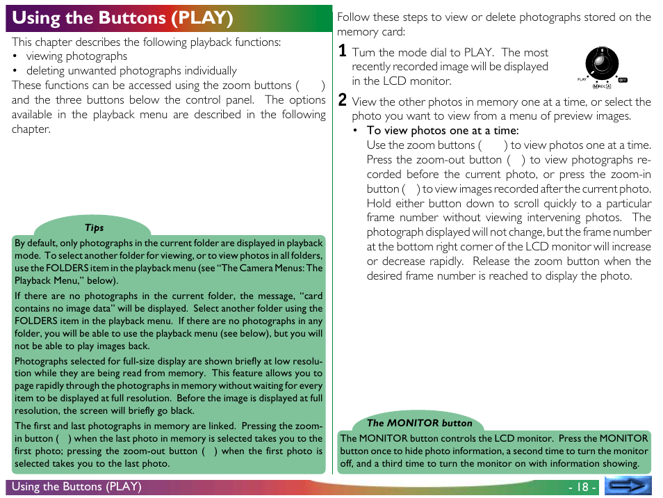 Using the buttons (play) | Nikon 800 User Manual | Page 18 / 53