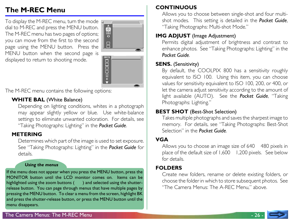 The m-rec menu | Nikon 800 User Manual | Page 26 / 53