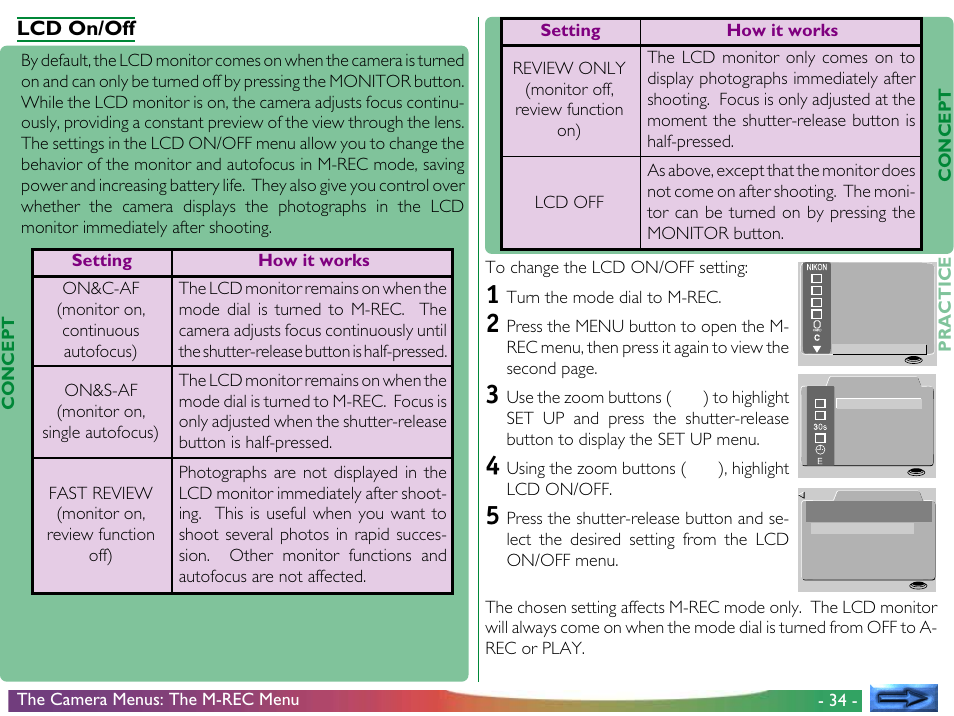 Lcd on/off | Nikon 800 User Manual | Page 34 / 53