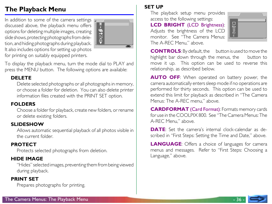 The playback menu | Nikon 800 User Manual | Page 36 / 53