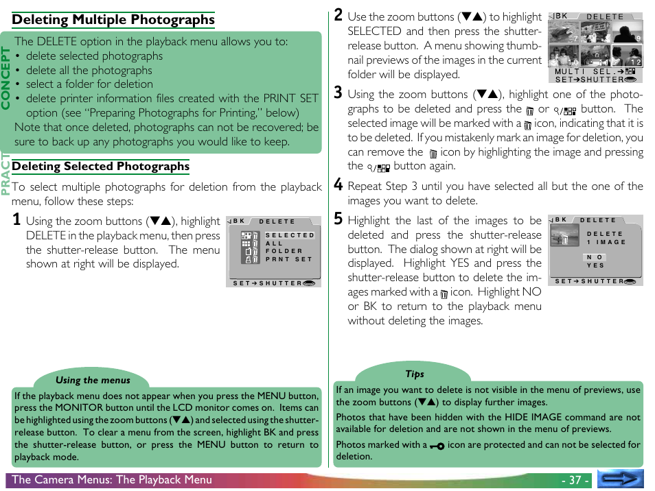 Deleting multiple photographs | Nikon 800 User Manual | Page 37 / 53