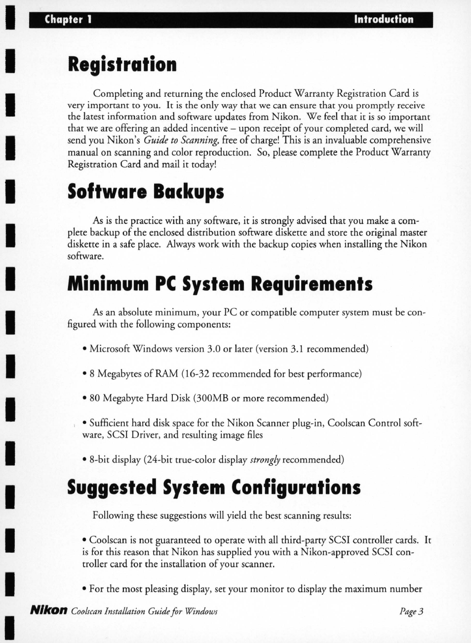 Registration, Software backups, Minimum pc system requirements | Suggested system configurations | Nikon LS-10 Installation Guide for Windows User Manual | Page 10 / 72