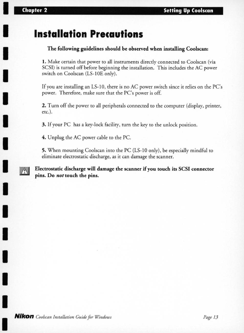 Installation precautions | Nikon LS-10 Installation Guide for Windows User Manual | Page 20 / 72