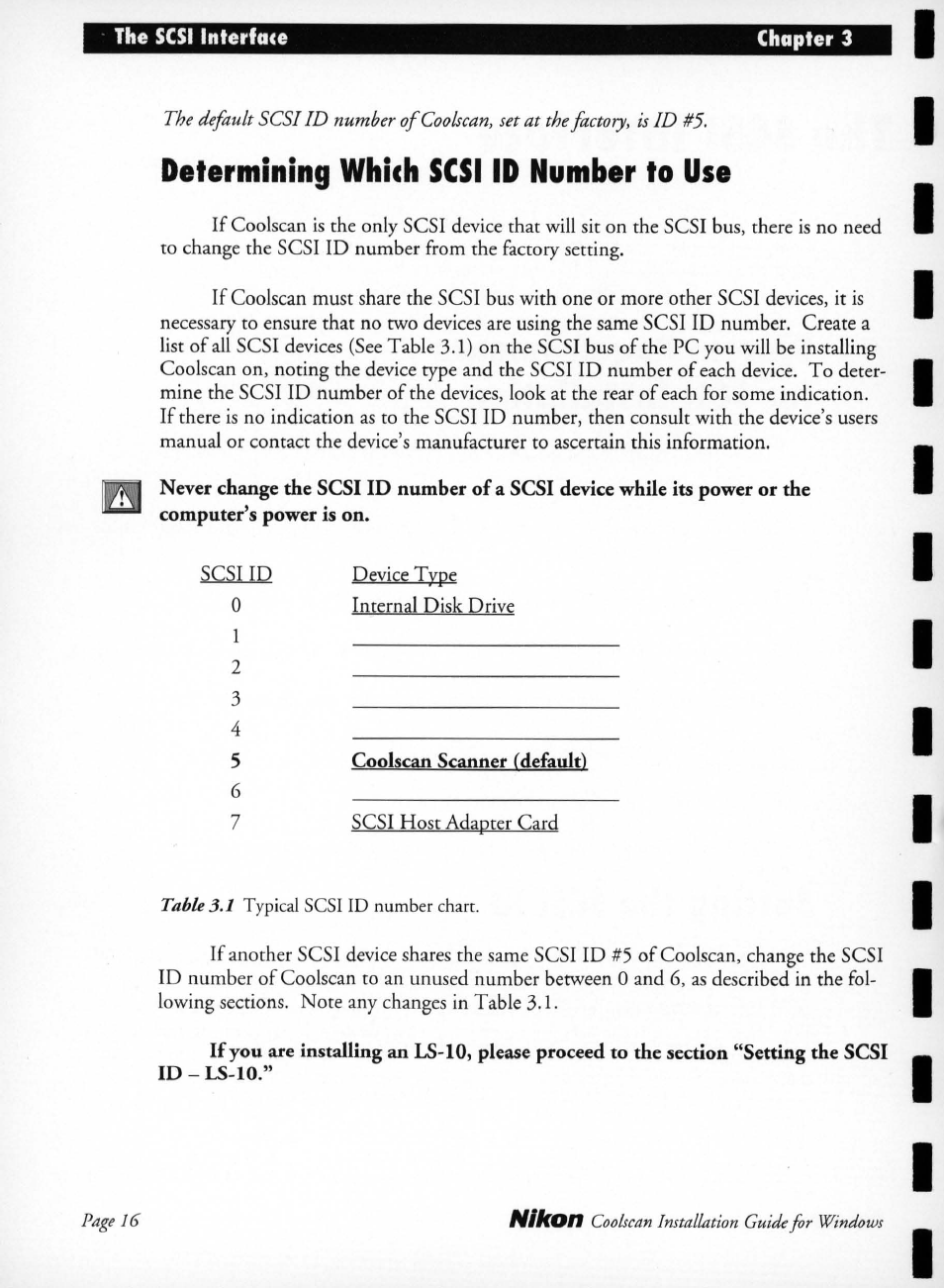 Determining which scsi id number to use | Nikon LS-10 Installation Guide for Windows User Manual | Page 23 / 72