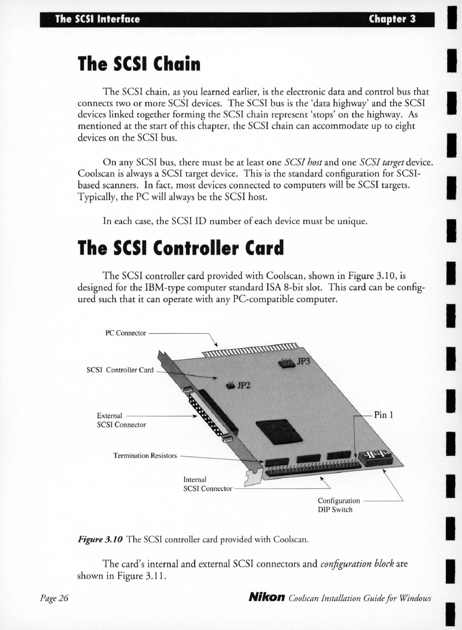 The scsi chain, The scsi controller card | Nikon LS-10 Installation Guide for Windows User Manual | Page 33 / 72