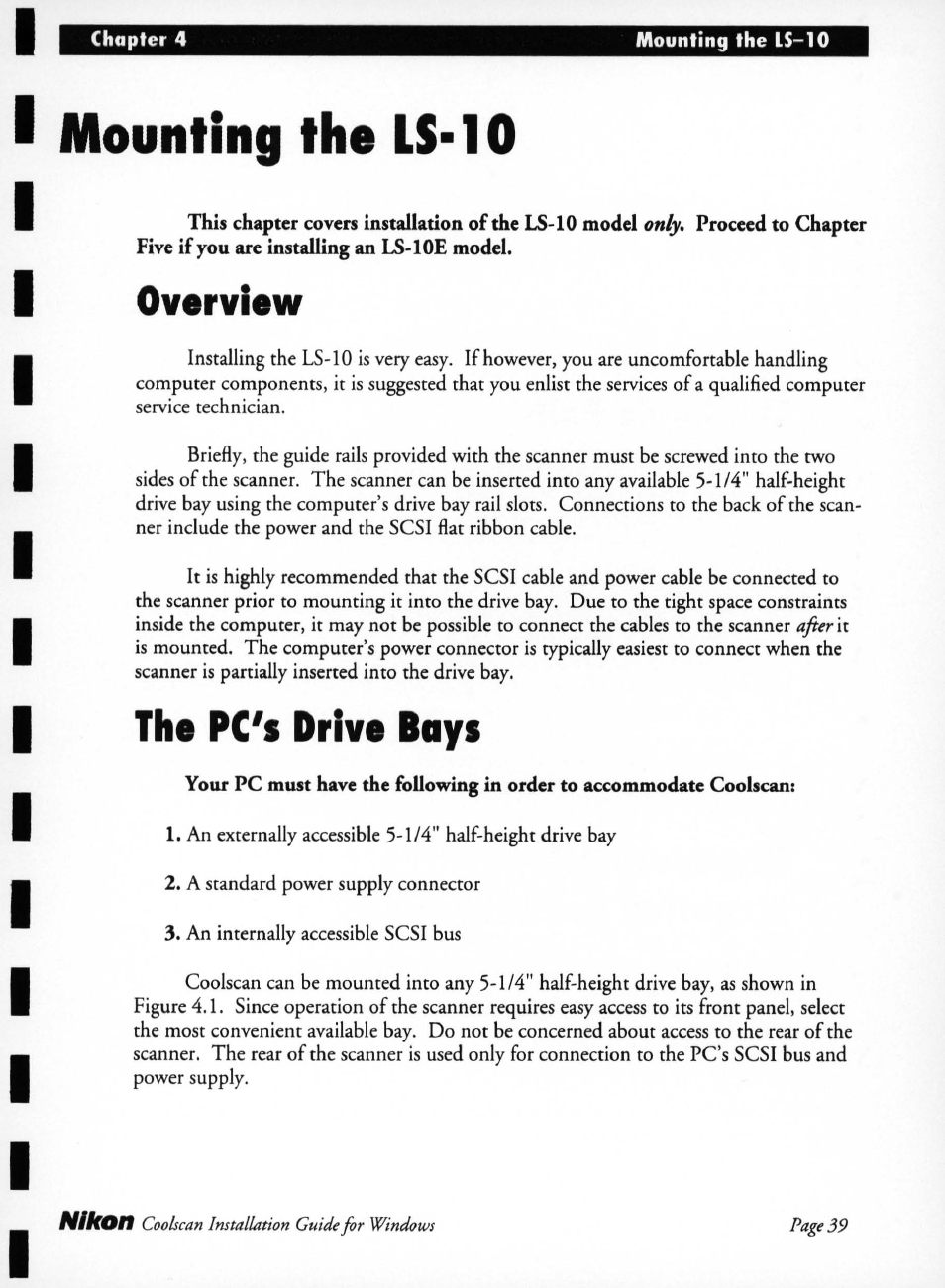 Mounting the is* 10, Overview, The pc's drive bays | Mounting the ls-10 | Nikon LS-10 Installation Guide for Windows User Manual | Page 46 / 72