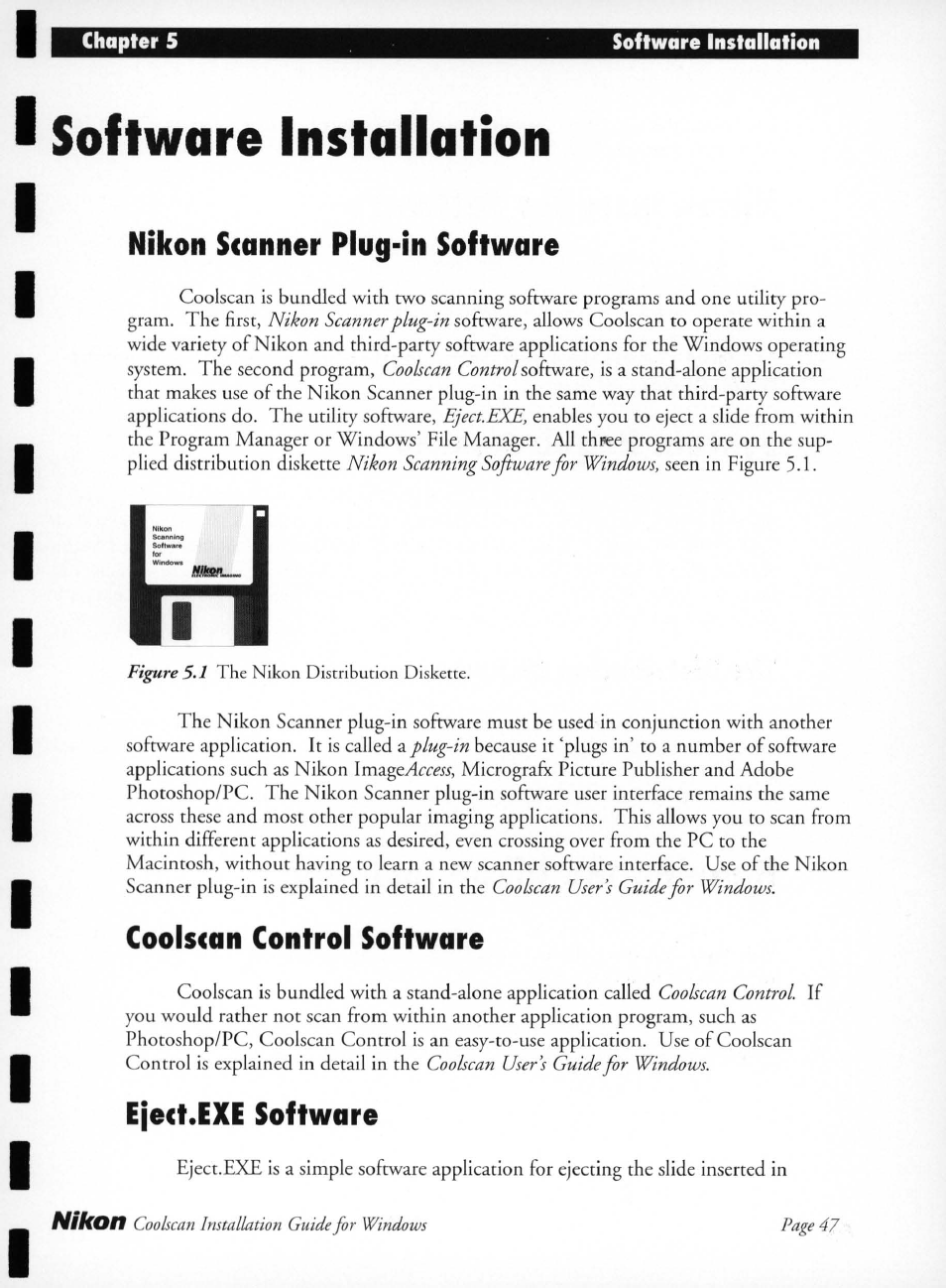 Software installation, Nikon scanner plug-in software, Coolscan control software | Eject.exe software, Soitware installation | Nikon LS-10 Installation Guide for Windows User Manual | Page 54 / 72