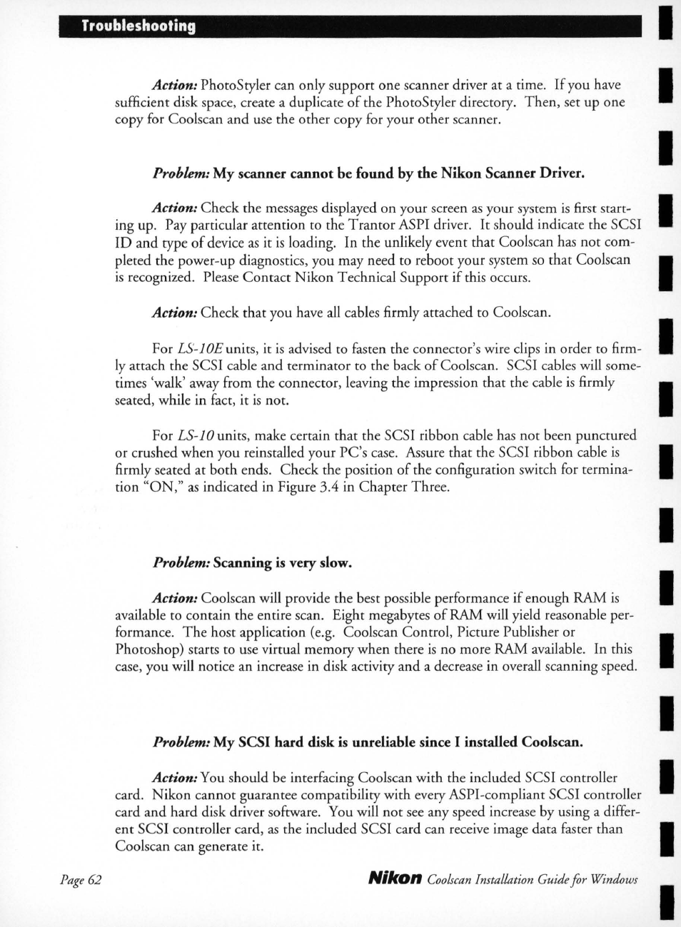 Problem: scanning is very slow, Scanning is very slow, Nikon | Page 62, Coolscan installation guide for windows | Nikon LS-10 Installation Guide for Windows User Manual | Page 69 / 72