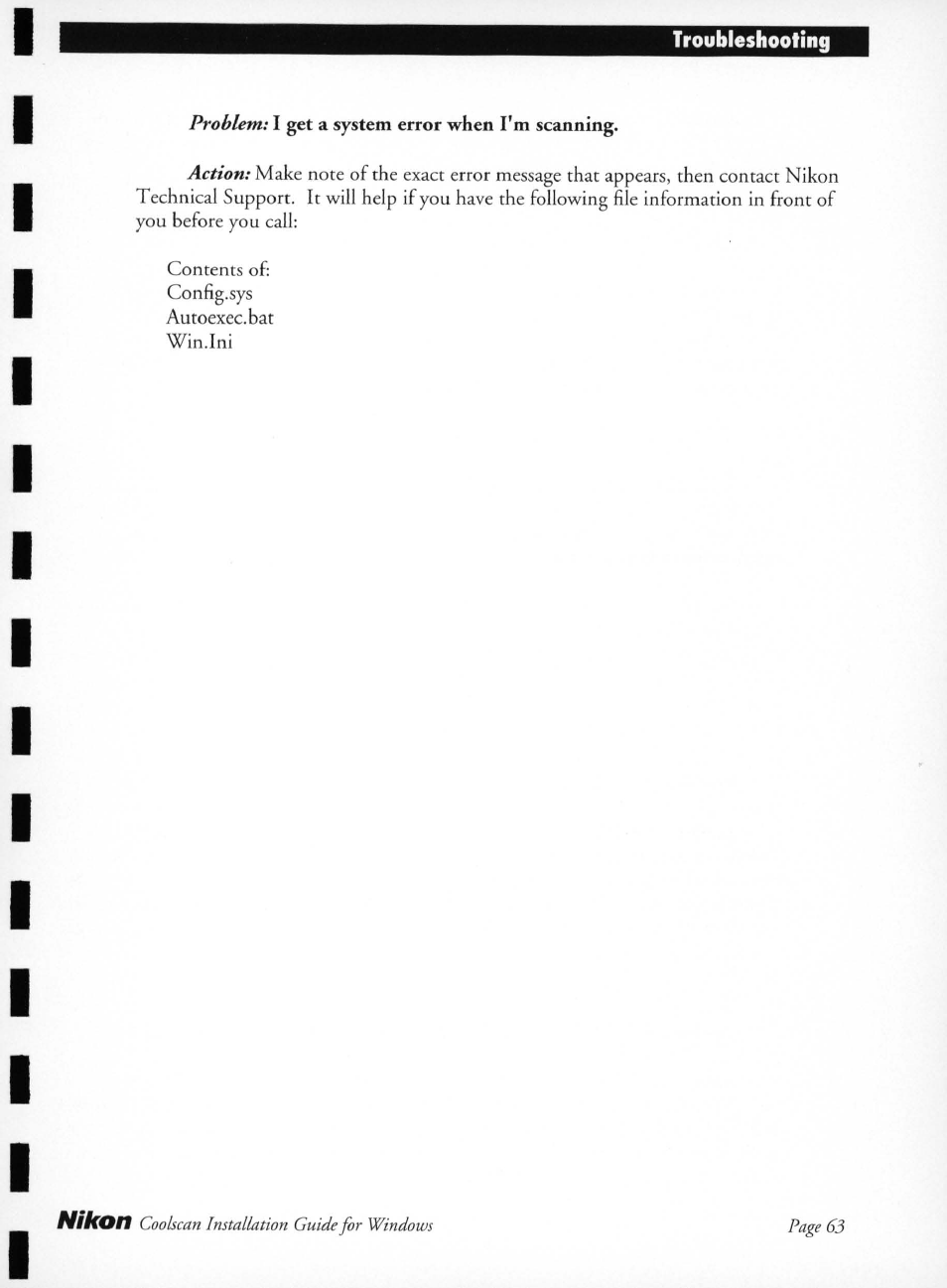 Problem; i get a system error when i'm scanning, I get a system error when i'm scanning, Nikon | Coolscan installation guide for windows page 63 | Nikon LS-10 Installation Guide for Windows User Manual | Page 70 / 72