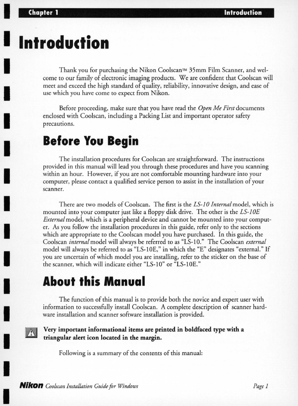 Introduction, Before you begin, About this manual | Nikon LS-10 Installation Guide for Windows User Manual | Page 8 / 72