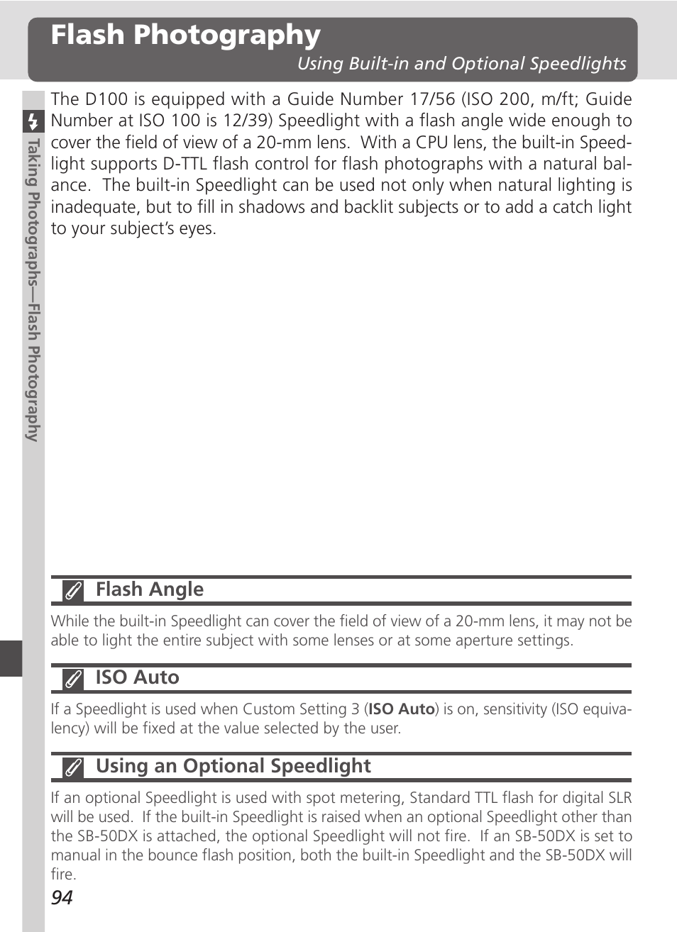 Flash photography | Nikon D100 User Manual | Page 106 / 212