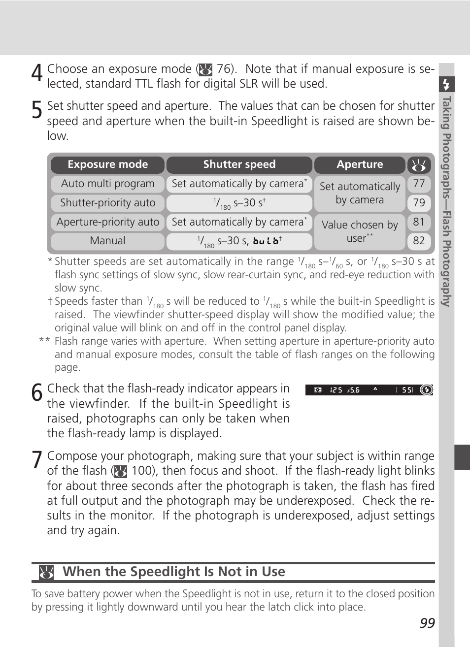 99 when the speedlight is not in use | Nikon D100 User Manual | Page 111 / 212