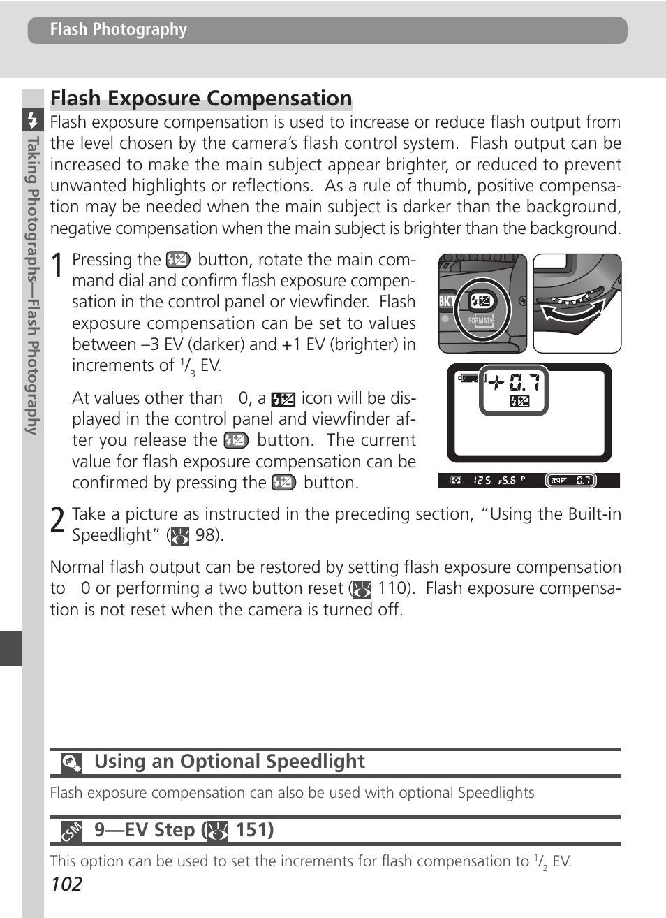 Flash exposure compensation | Nikon D100 User Manual | Page 114 / 212