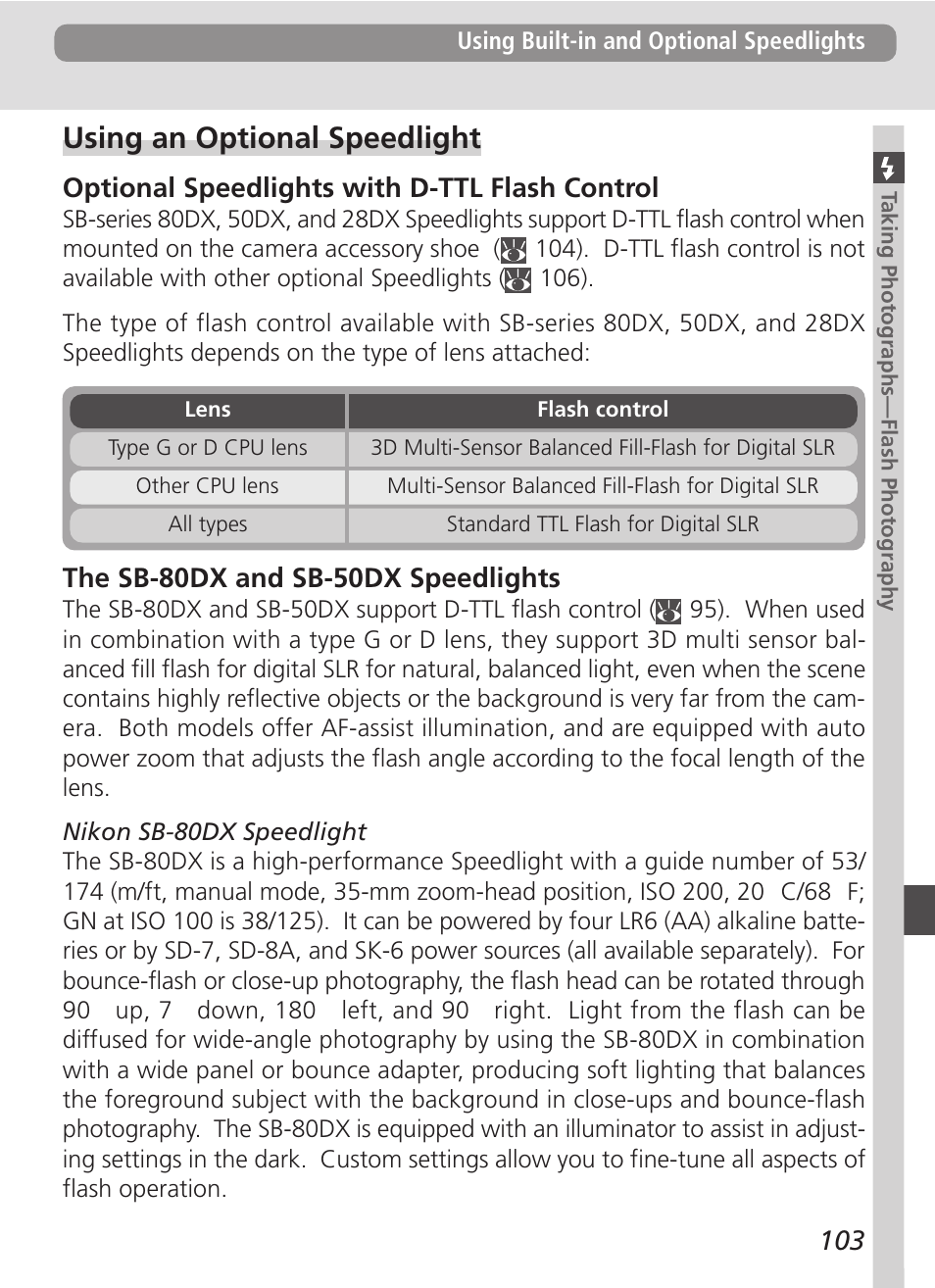Using an optional speedlight | Nikon D100 User Manual | Page 115 / 212