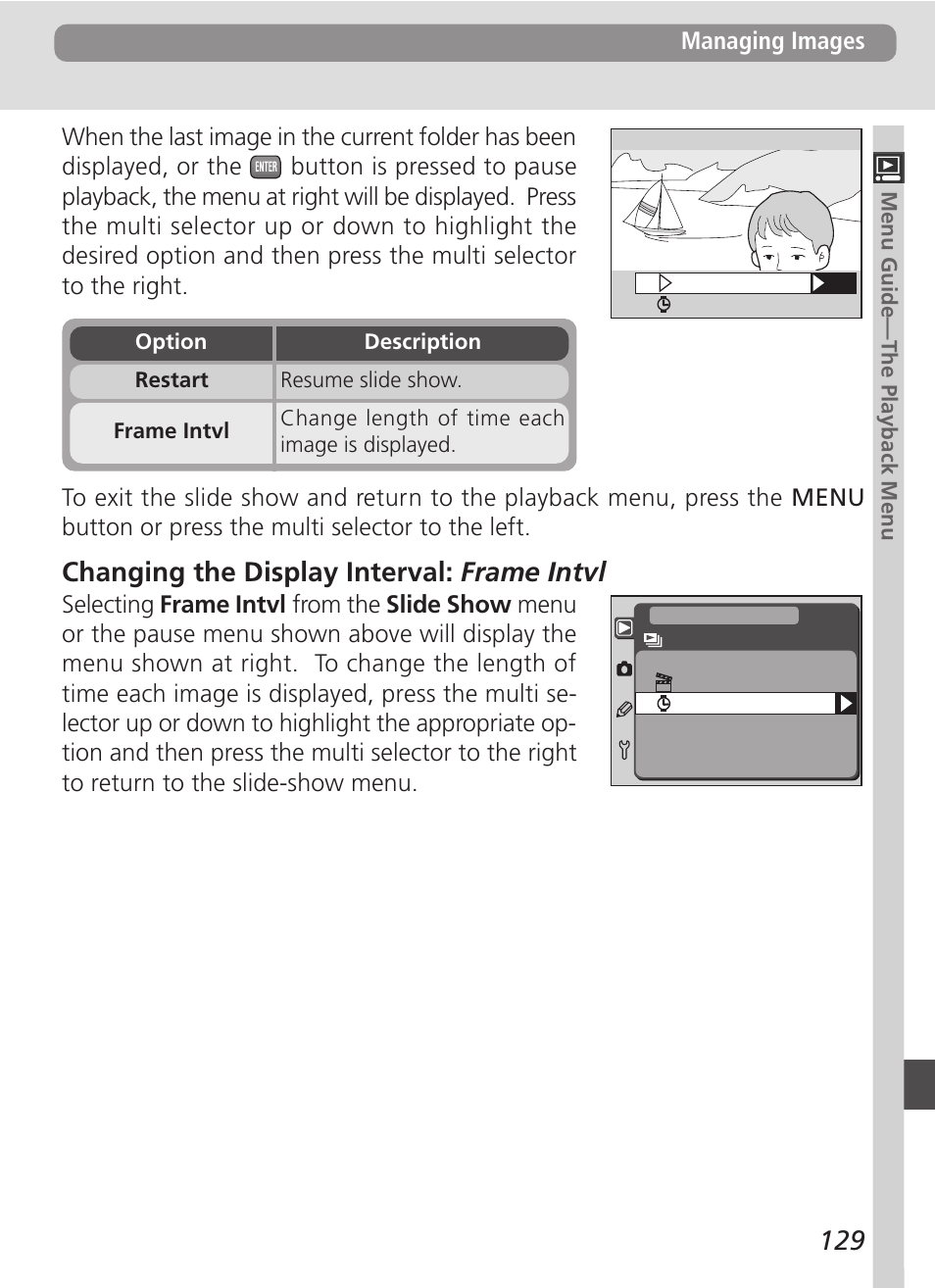 Changing the display interval: frame intvl | Nikon D100 User Manual | Page 141 / 212