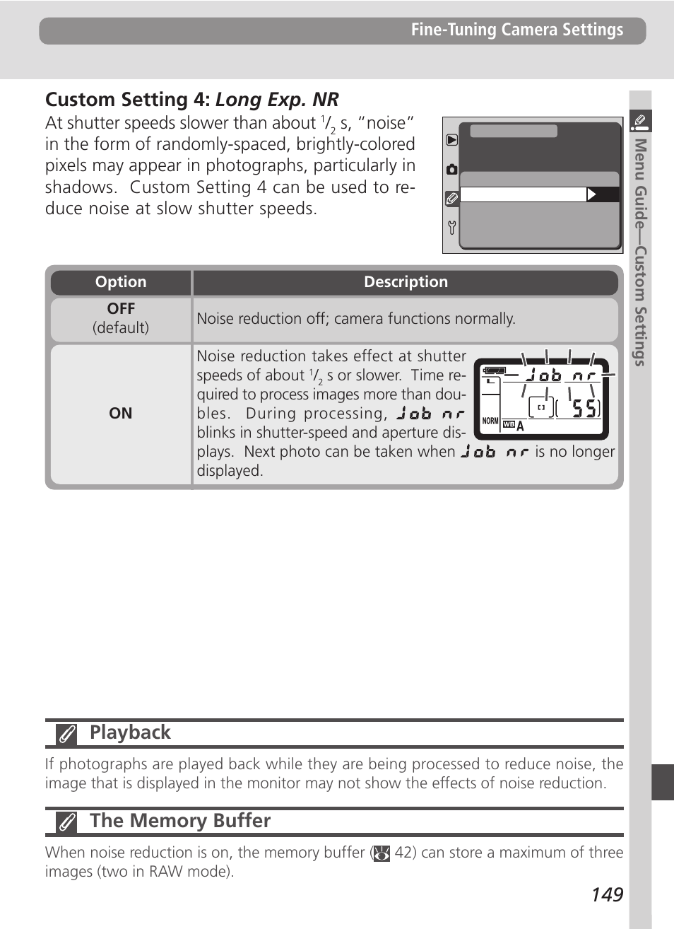 149 custom setting 4: long exp. nr, Playback | Nikon D100 User Manual | Page 161 / 212