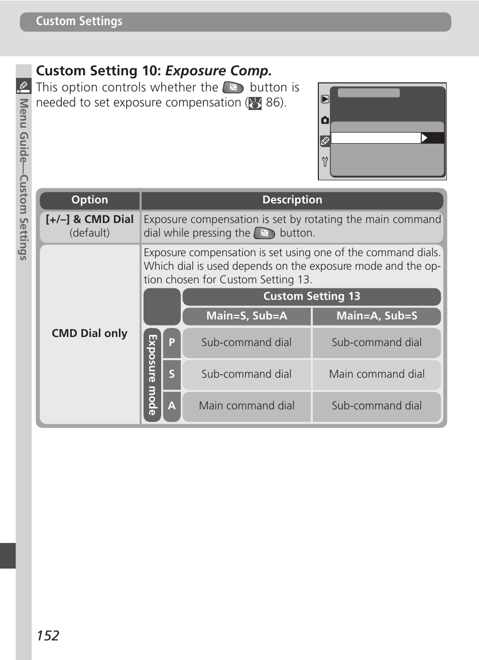 Custom setting 10: exposure comp | Nikon D100 User Manual | Page 164 / 212