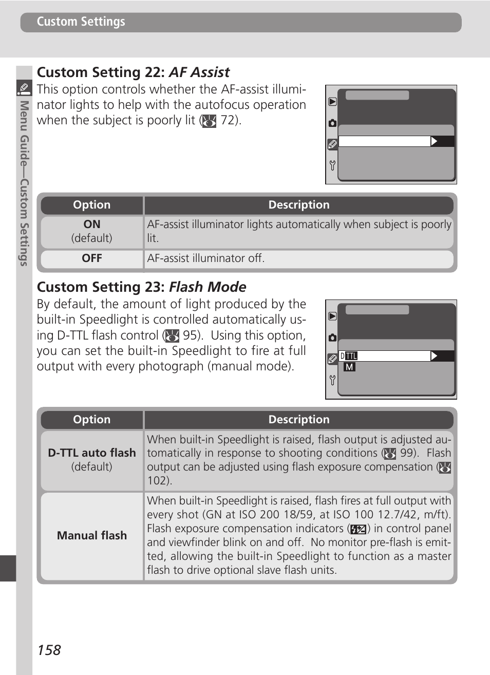 Custom setting 23: flash mode | Nikon D100 User Manual | Page 170 / 212