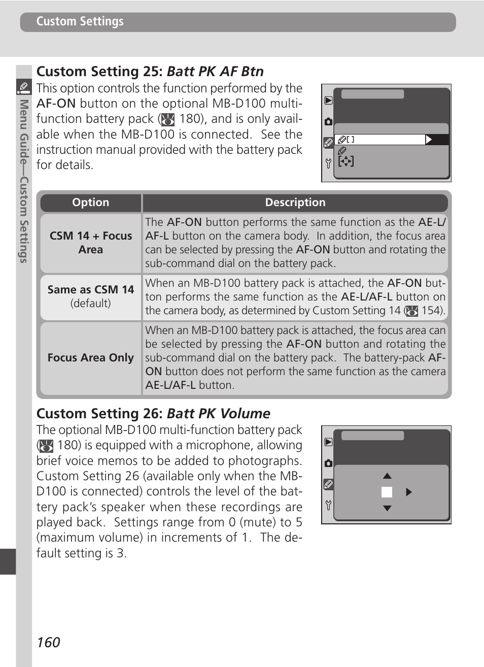 Custom setting 26: batt pk volume | Nikon D100 User Manual | Page 172 / 212