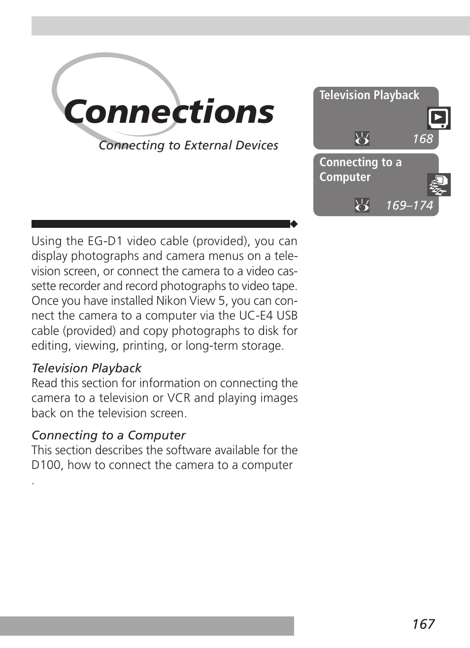 Connections | Nikon D100 User Manual | Page 179 / 212