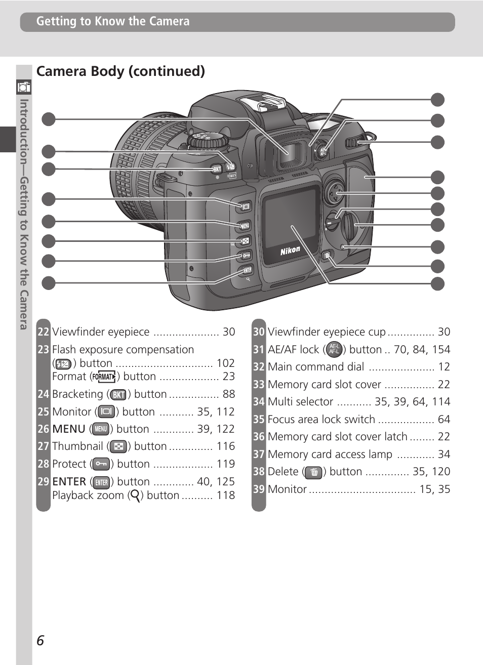 Camera body (continued), Getting to know the camera | Nikon D100 User Manual | Page 18 / 212