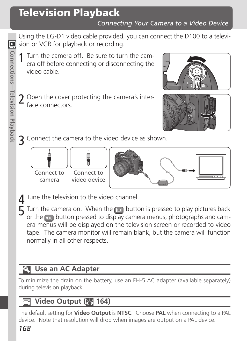 Television playback | Nikon D100 User Manual | Page 180 / 212