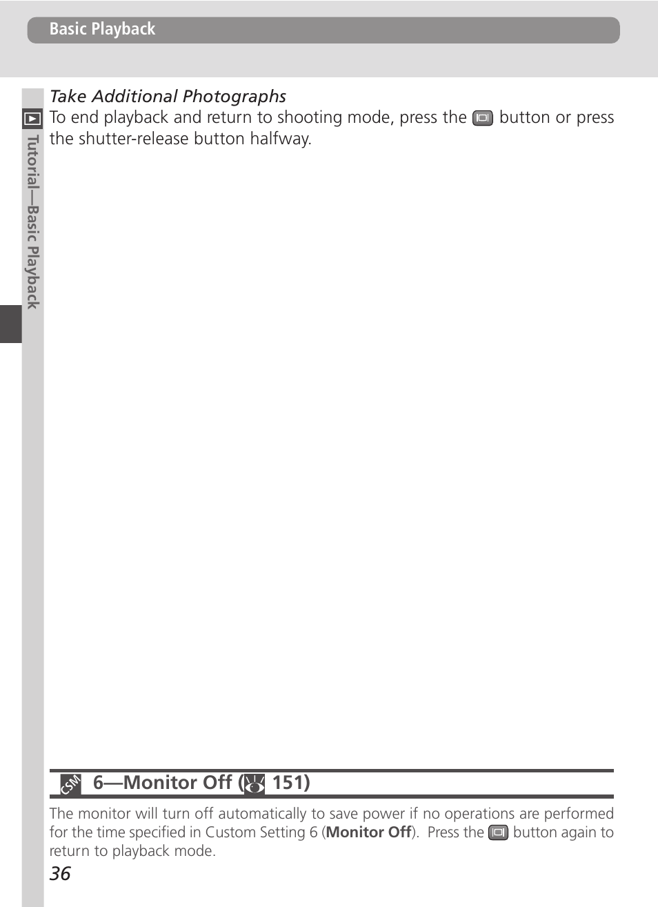 6—monitor off ( 151) | Nikon D100 User Manual | Page 48 / 212