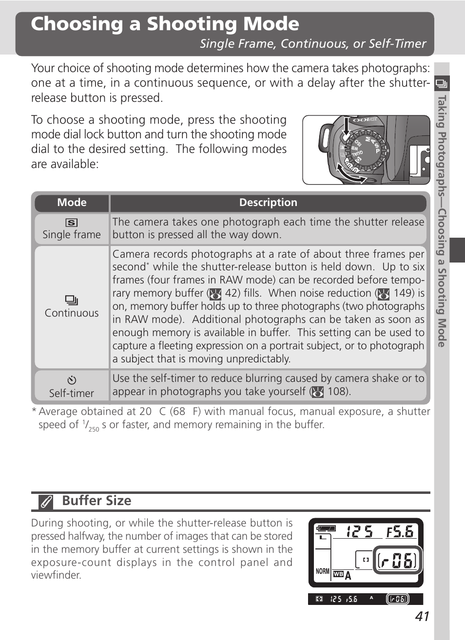 Choosing a shooting mode, Buffer size | Nikon D100 User Manual | Page 53 / 212