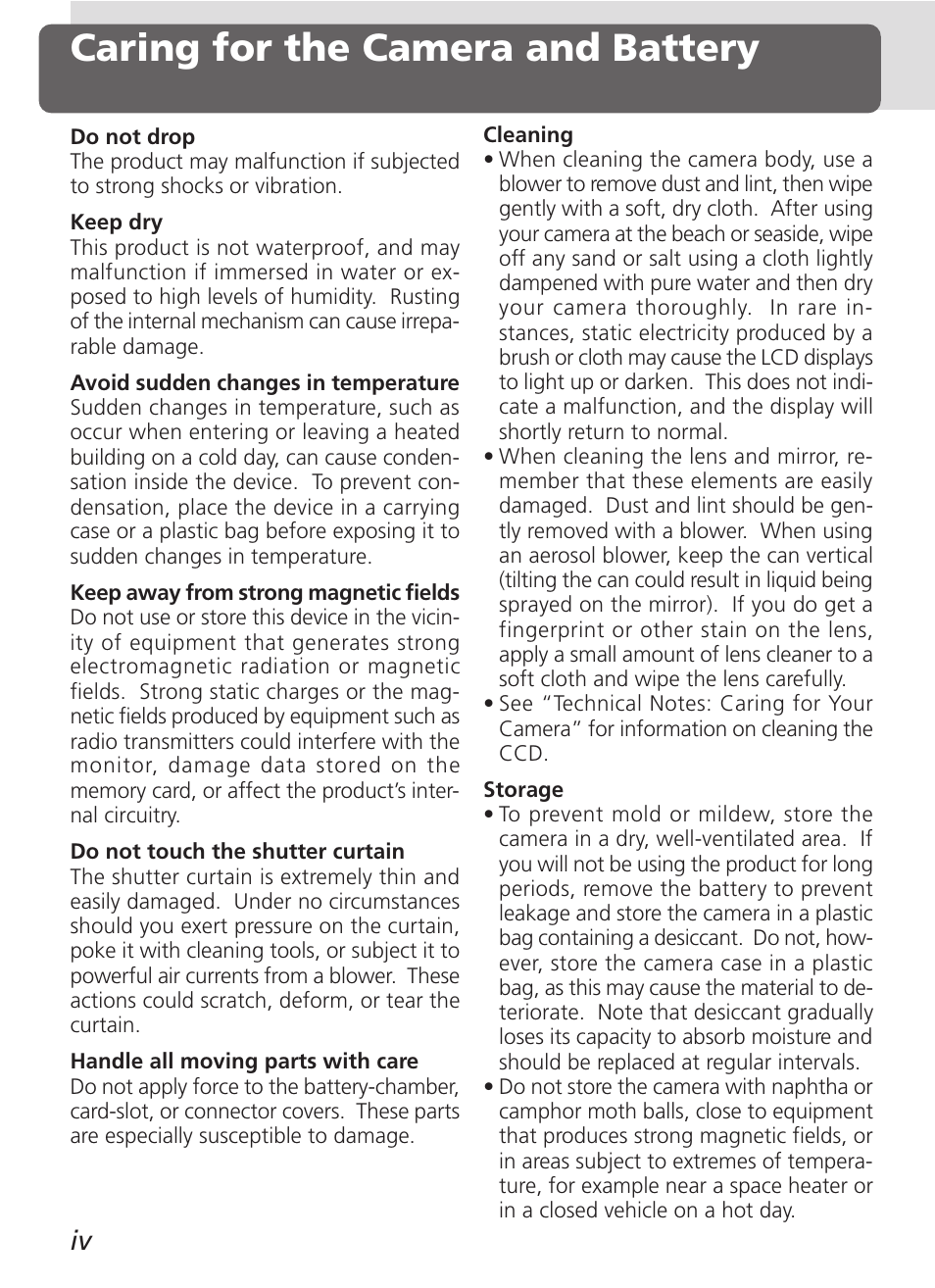 Caring for the camera and battery | Nikon D100 User Manual | Page 6 / 212