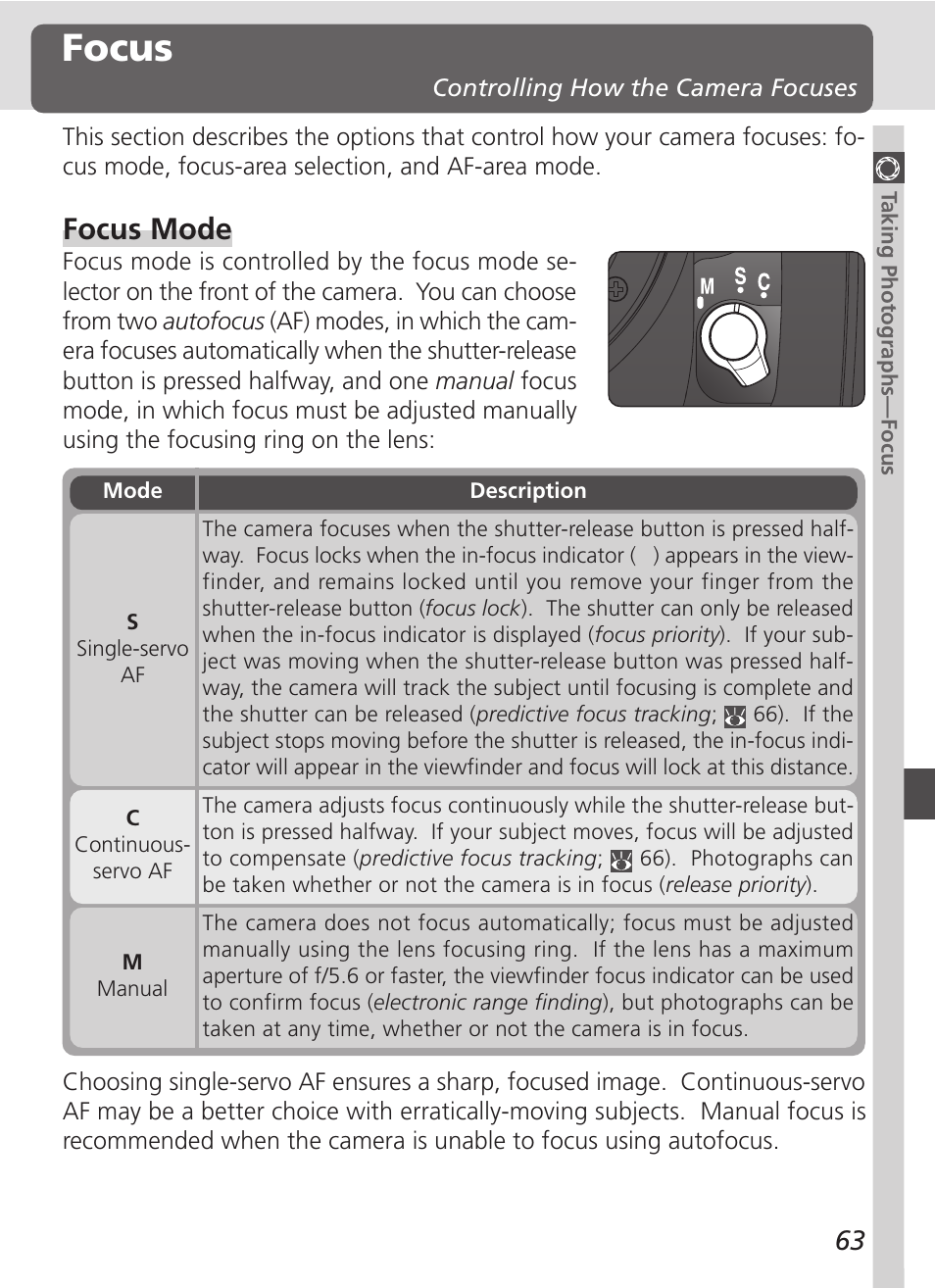 Focus, Focus mode | Nikon D100 User Manual | Page 75 / 212