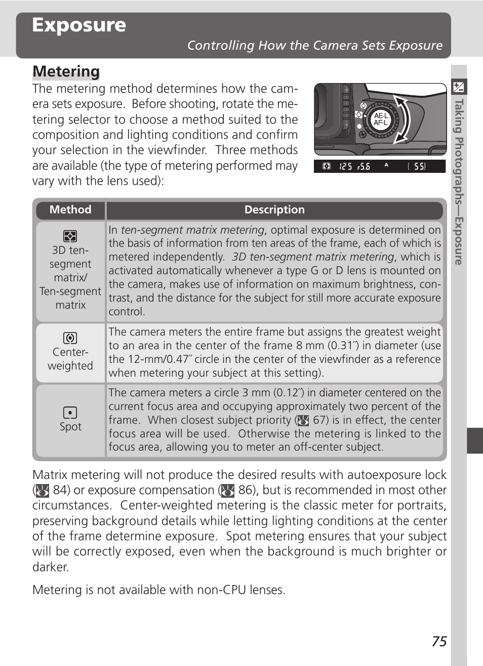 Exposure, Metering | Nikon D100 User Manual | Page 87 / 212