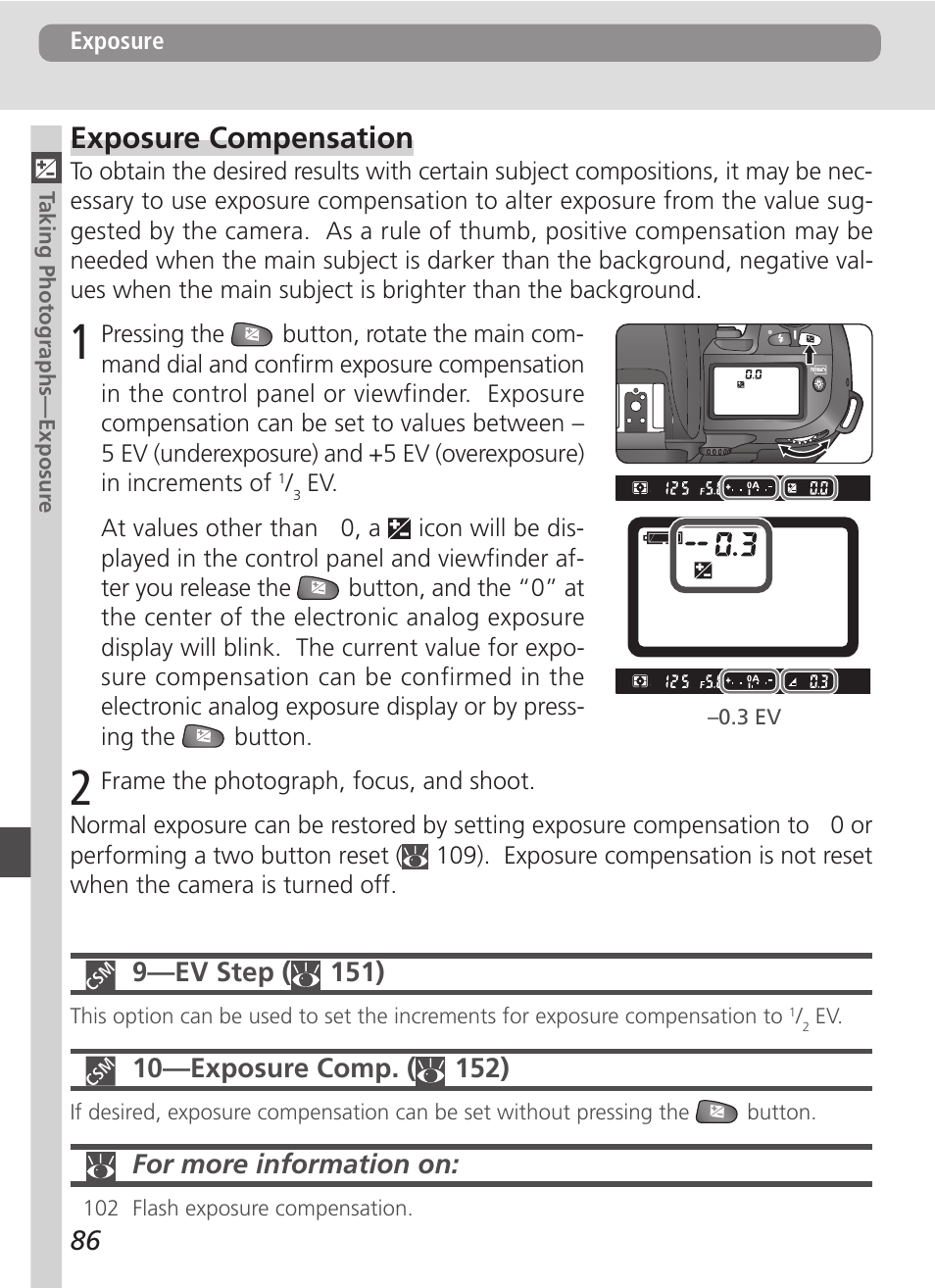 Exposure compensation | Nikon D100 User Manual | Page 98 / 212