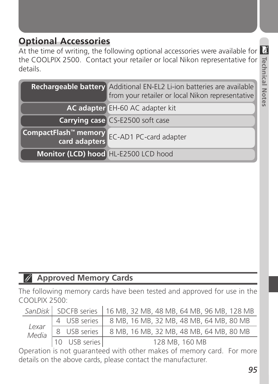 Optional accessories | Nikon 2500 User Manual | Page 107 / 120